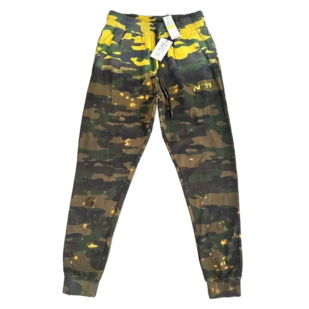 Eleven Paris Men's Acid Green‎ Camo Distressed Jogger Pants Size M